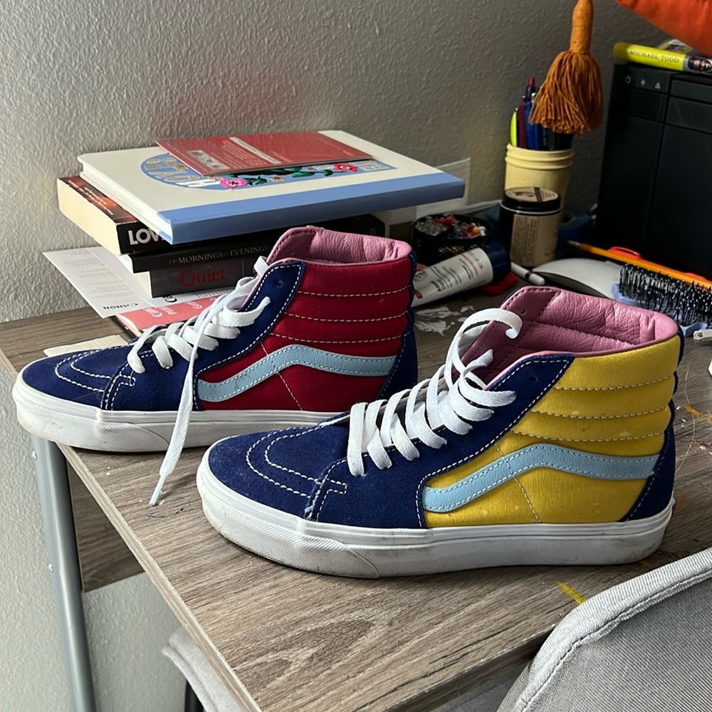 Vans multicolored high tops. Barely Worn. Good Condition